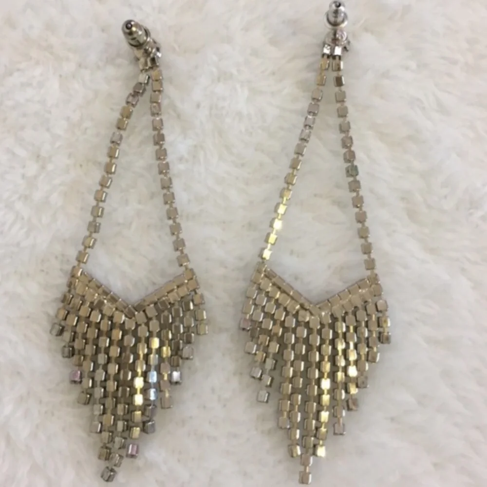 Silver Tone Post Pierced Earrings Clear Sparkling